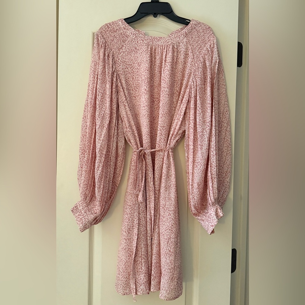 Vince Camuto Pink Printed Long Sleeve Tie-Waist Dress